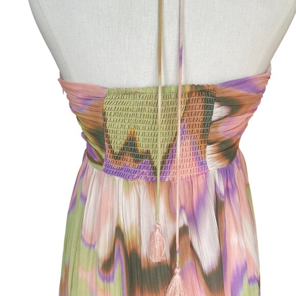 Steve Madden Nolita Halter Maxi Dress Sz L Tie Dye Watercolor Sheer Resortwear - Picture 9 of 16